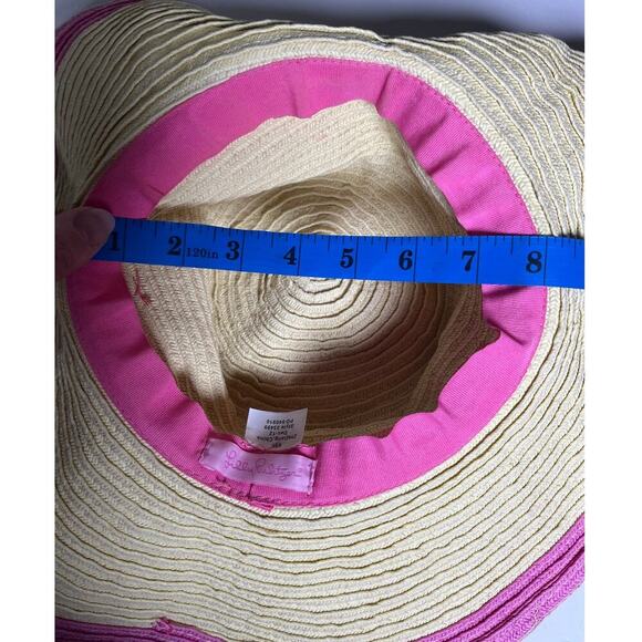 Lilly Pulitzer Straw Sun Hat Wide Brim‎ Pink Trim Floppy Beach Scarf Band #33499 - Picture 10 of 12